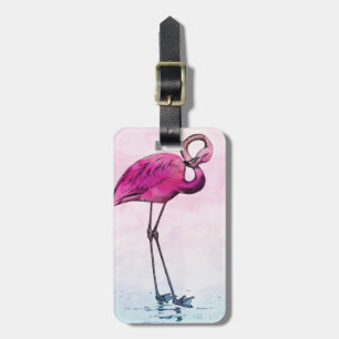 Étiquette À Bagage Flamant rose Aquarelle Vintage Flamants roses rose