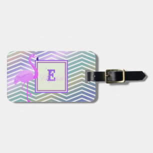 Étiquette À Bagage Flamant rose Chevron Zigzag, Monogramme Personnali