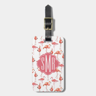 Étiquette À Bagage Flamant rose été   Monogramme   Balise de bagage
