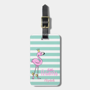 Étiquette À Bagage Flamant Rose, Menthe Rayures Blanches, Petite Pri