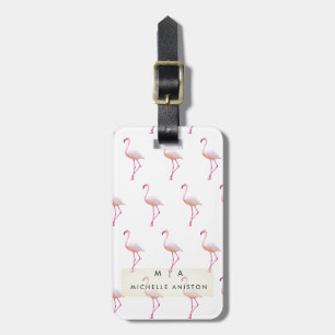 Étiquette À Bagage Flamant rose rose   Monogramme personnalisé