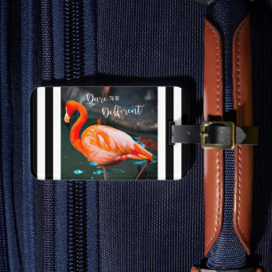 Étiquette À Bagage Flamant rose rose Oser être différent noir blanc r