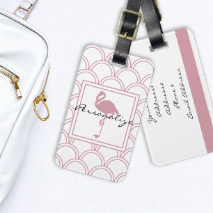 Étiquette À Bagage Flamant rose rose rosé Art déco