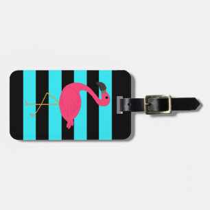 Étiquette À Bagage Flamant rose rose sur Teal et le noir