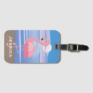 Étiquette À Bagage Flamant rose tropical personnalisé d'île