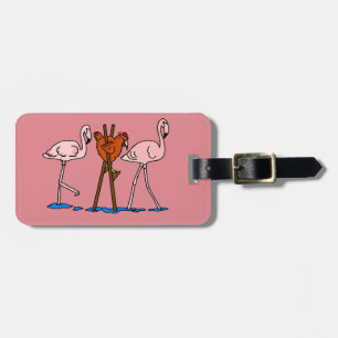 Étiquette À Bagage Flamants roses et poulet avec l'arrière - plan