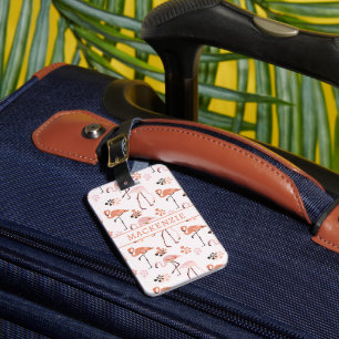 Étiquette À Bagage Flamingo Patte Corail rose Nom