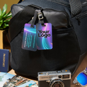 Étiquette À Bagage Flèche électrique bleu et rose néon avec logo