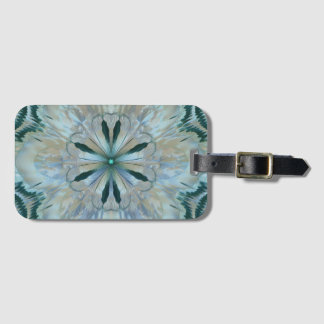 Étiquette À Bagage Fleur Abstraite Fractée Turquoise Blanc Bleu Gris