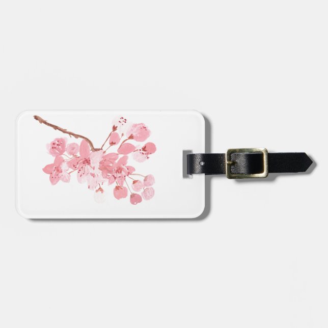 Étiquette À Bagage Fleur de cerisier Arbre à fleurs rose Aquarelle (Devant horizontal)