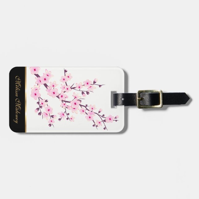Étiquette À Bagage Fleur de cerisier rose blanc personnalisé (Devant horizontal)