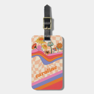Étiquette À Bagage Fleur de champignon groovy 70s pêche personnalisée