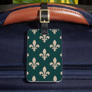 Étiquette À Bagage Fleur de Lis Motif, Royal French Creative on Green