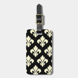 Étiquette À Bagage Fleur de lis noir et crème