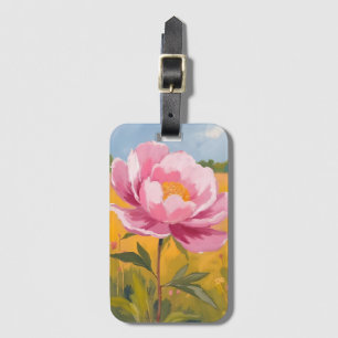 Étiquette À Bagage Fleur de paonie   Aquarelle de champ de fleurs ros