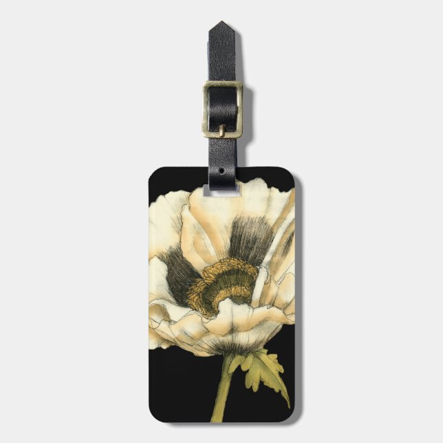 Étiquette À Bagage Fleur de pavot à crème sur Arrière - plan noir (Devant Vertical)
