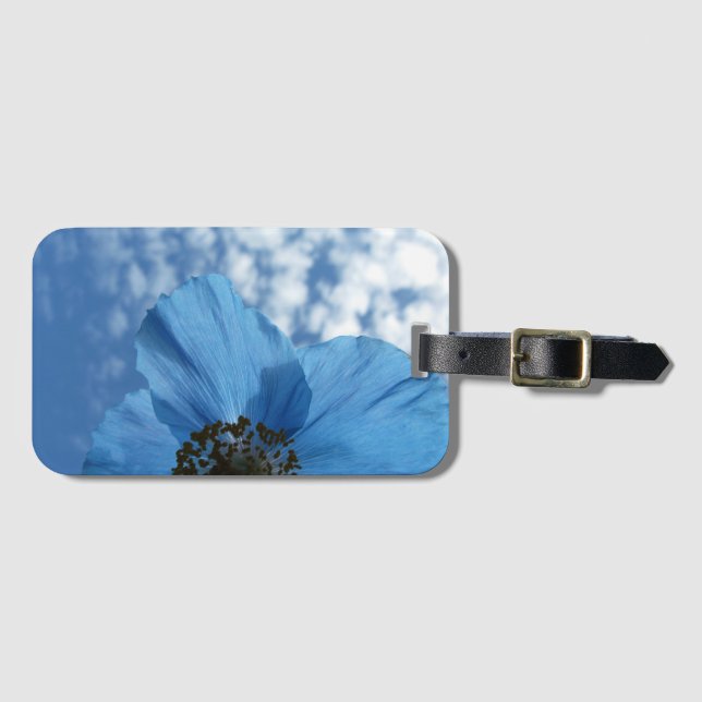 Étiquette À Bagage Fleur de pavot bleu de jardin de nature (Devant Horizontal)