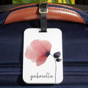 Étiquette À Bagage Fleur de popup moderne à l'aquarelle blanche