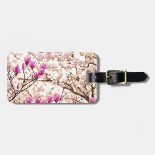 Étiquette À Bagage Fleur de printemps rose pourpre en floraison