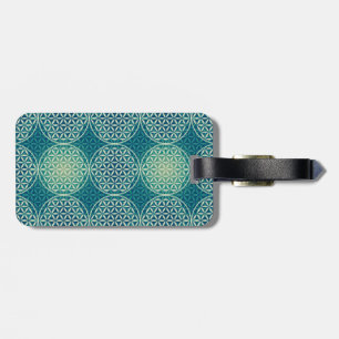 Étiquette À Bagage Fleur de vie - motif de timbre - bleu cyan