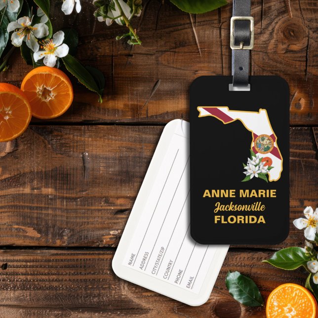 Étiquette À Bagage Fleur d'état Floride personnalisée Fleur Orange Bl (Créateur téléchargé)