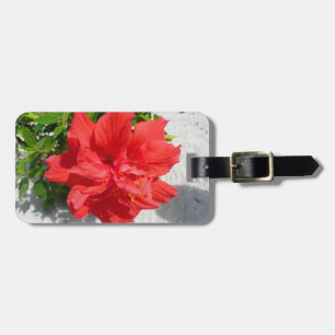 Étiquette À Bagage Fleur double hibiscus rouge
