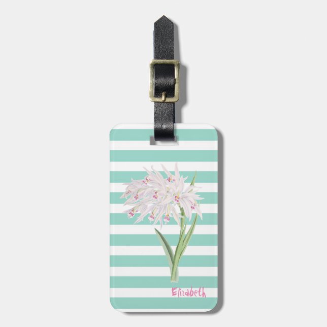 Étiquette À Bagage Fleur Fille Sur Des Bandes Blanches À La Menthe (Devant Vertical)