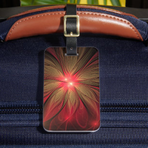 Étiquette À Bagage Fleur fractale de fansy rouge