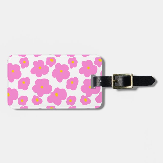 Étiquette À Bagage Fleur marguerite rose jaune moderne motif élégant (Devant horizontal)