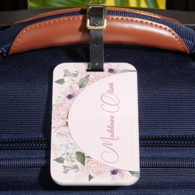 Étiquette À Bagage Fleur moderne rose Élégante Feminine (Insitu Rectoal 2)