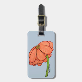 Étiquette À Bagage Fleur orange sur fond bleu