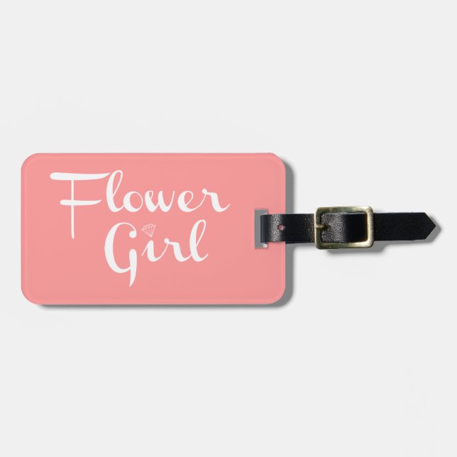 Étiquette À Bagage Fleur Retro Script blanc sur Pêche (Devant horizontal)