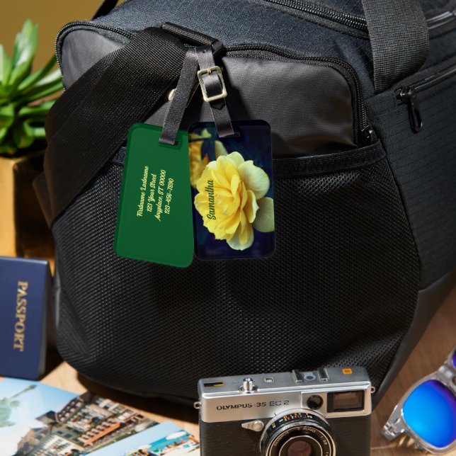 Étiquette À Bagage Fleur Rose Jaune En Pleine Fleur Personnalisée (Recto & Verso)