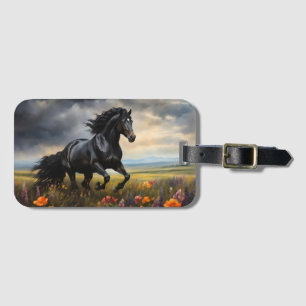 Étiquette À Bagage Fleur sauvage de la Galloping du cheval friésien