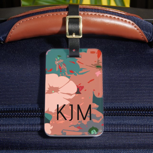 Étiquette À Bagage Fleur sauvage Monogrammes Floral Personnalisé Nom  (Insitu Rectoal 2)