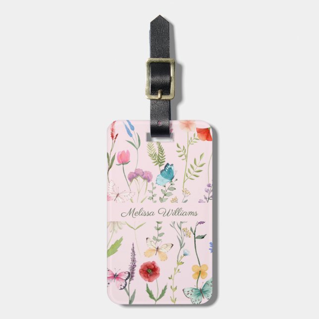 Étiquette À Bagage Fleur sauvage rose personnalisé (Devant Vertical)