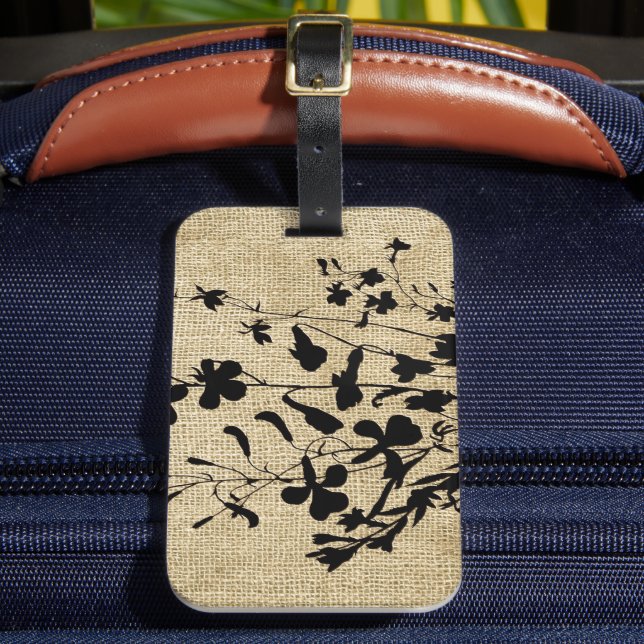 Étiquette À Bagage Fleur sauvage Silhouette Burlap (Insitu Rectoal 2)