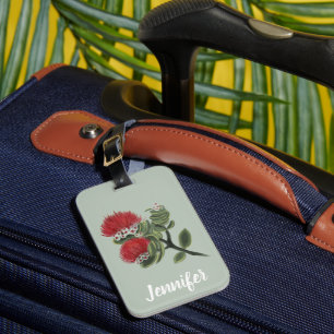 Étiquette À Bagage Fleur tropicale de Lehua rouge hawaïenne aquarelle