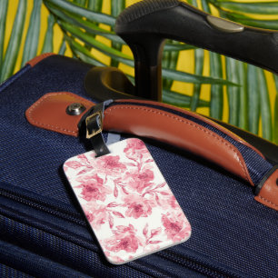 Étiquette À Bagage Fleurs aériennes de couleur rose tendre peintes à