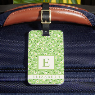 Étiquette À Bagage Fleurs blanches customisées Sage Vert