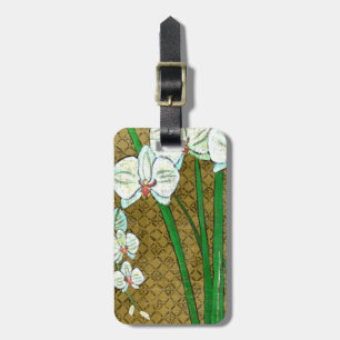 Étiquette À Bagage Fleurs blanches et tiges vertes à la frontière Bro