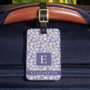 Étiquette À Bagage Fleurs blanches violettes customisées Violet Flora