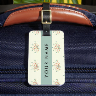 Étiquette À Bagage Fleurs bleues et rouges, Bleu, Votre nom