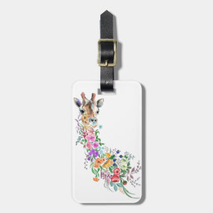 Étiquette À Bagage Fleurs colorées Bouquet Giraffe - Dessin Moderne