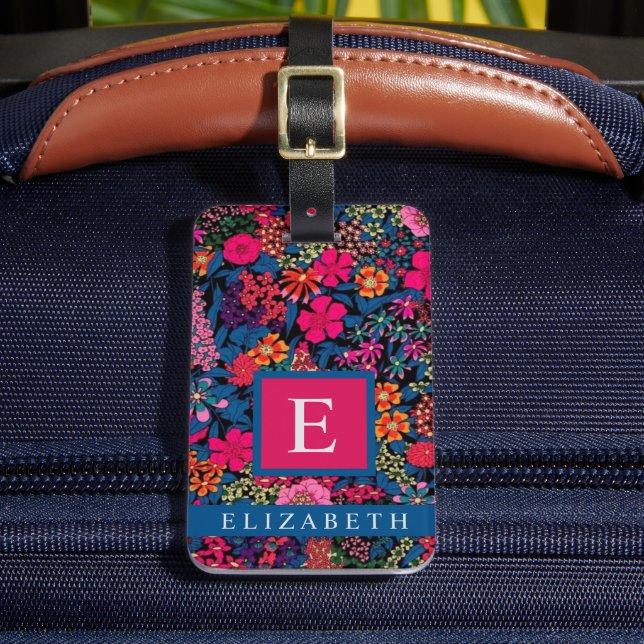 Étiquette À Bagage Fleurs customisées bleu vert floral rose (Insitu Rectoal 2)