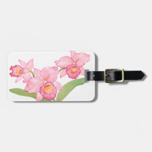 Étiquette À Bagage Fleurs d'aquarelle rose exotique