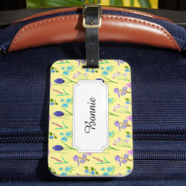 Étiquette À Bagage Fleurs de champ colorées sur jaune