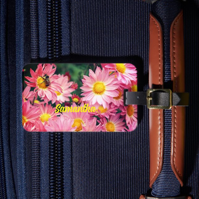 Étiquette À Bagage Fleurs De Faisée Rose Et Bumble Bee Personnalisées (Insitu Rectoal 4)