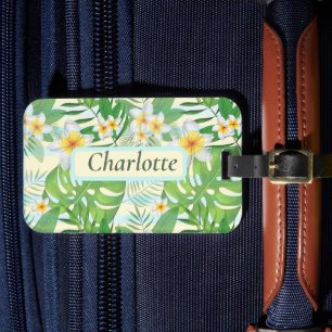 Étiquette À Bagage Fleurs de l'île et Feuilles Monstera Personnalisé
