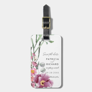 Étiquette À Bagage Fleurs de mariage à l'aquarelle Enregistrez la dat
